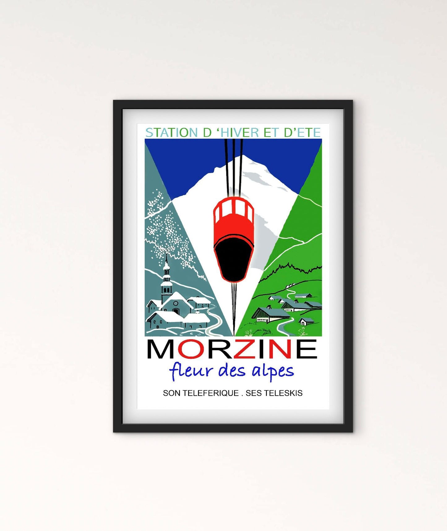 Affiche Morzine station Ski fleur des Alpes téléphérique affichevintagefrance