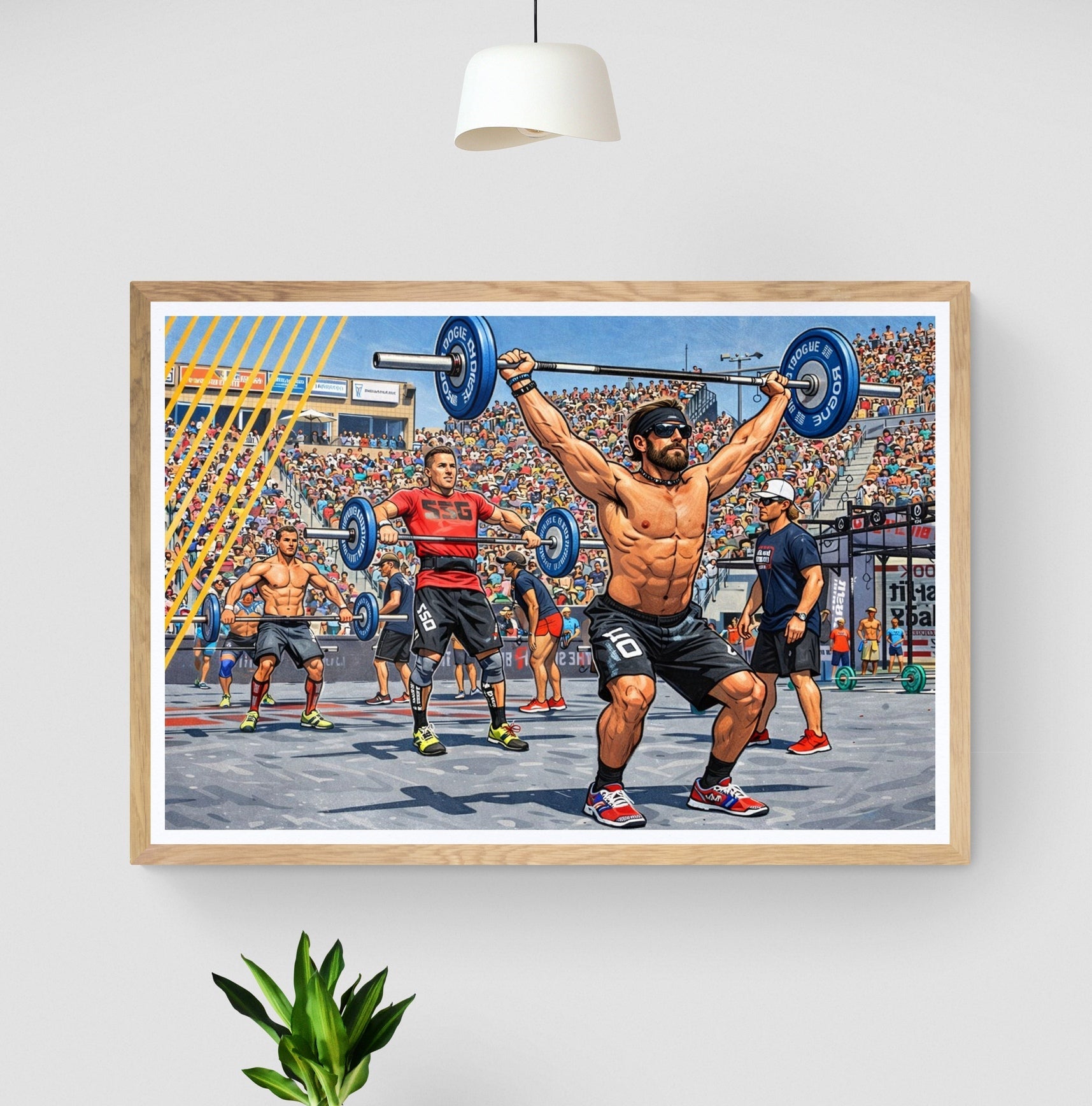 Affiche crossfit games athlète sous les projecteurs Thruster affichevintagefrance