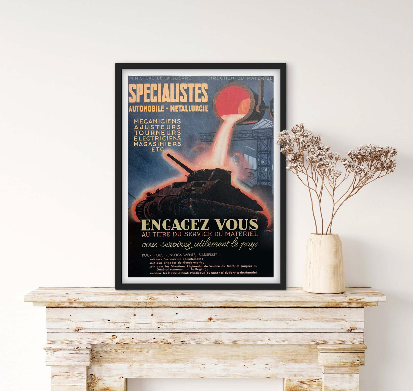 Affiche recrutement spécialistes mécanicien métallurgie automobile engagez vous dans l'armée