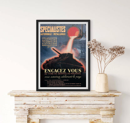 Affiche recrutement spécialistes mécanicien métallurgie automobile engagez vous dans l'armée