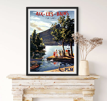 Affiche Aix les bains Savoie Lac Bourget Chambéry PLM affichevintagefrance
