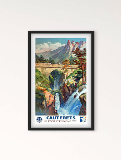 Affiche Ski France Pyrénées Cauterets pont d'Espagne affichevintagefrance