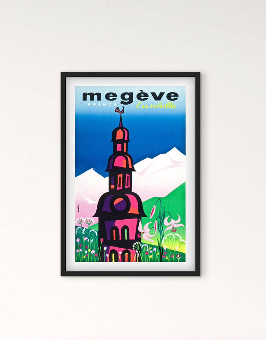 Affiche Megève station Ski Alpes Mont Blanc affichevintagefrance