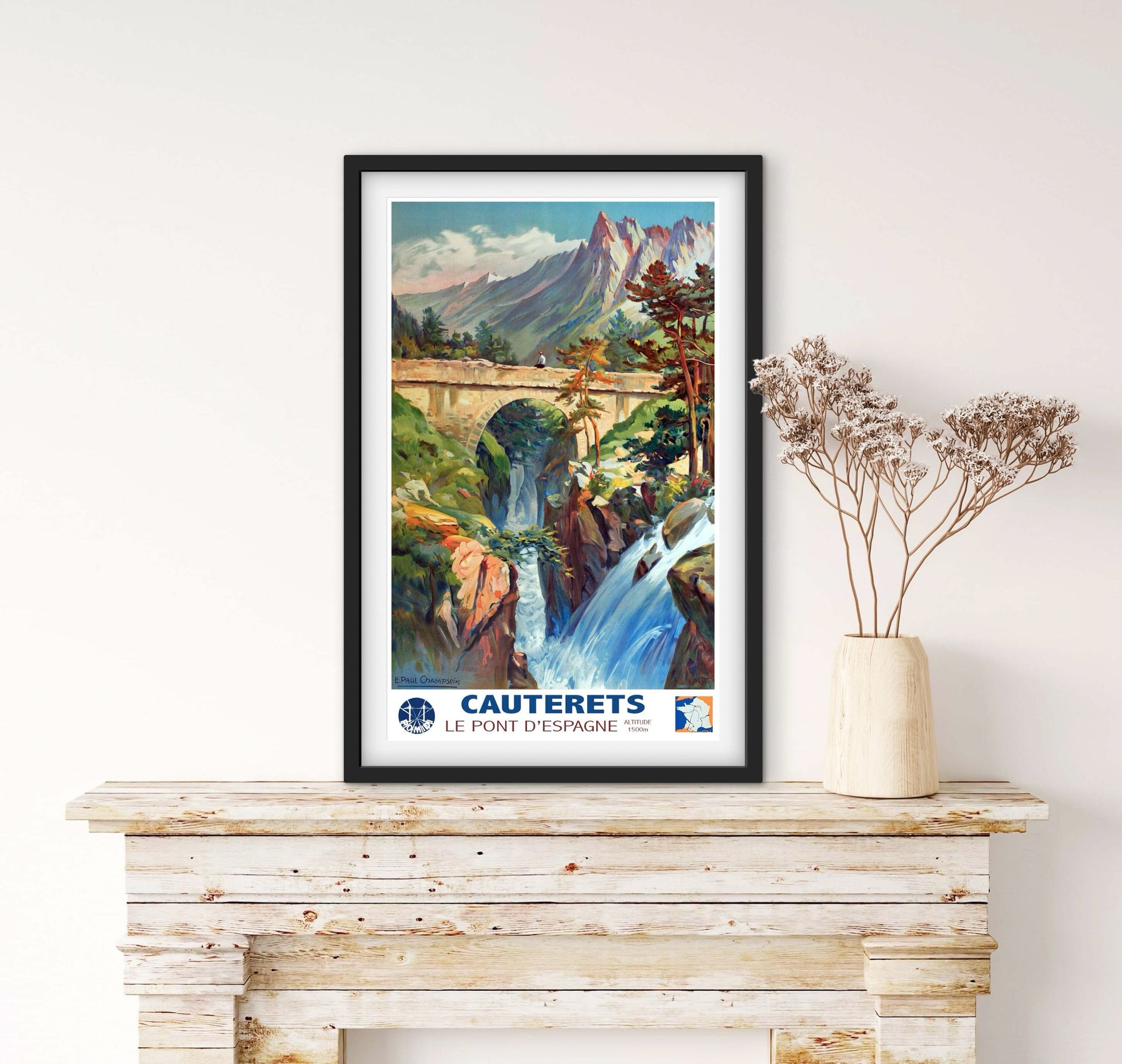Affiche Ski France Pyrénées Cauterets pont d'Espagne affichevintagefrance