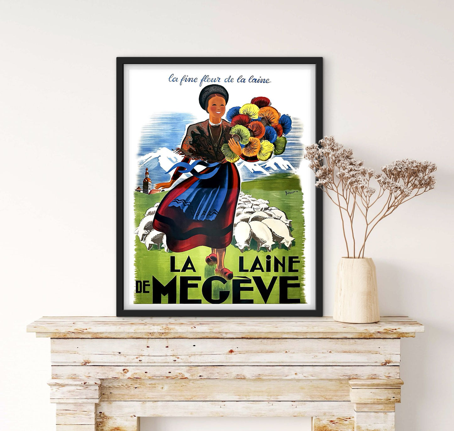 Affiche La laine Megève station Ski Alpes affichevintagefrance