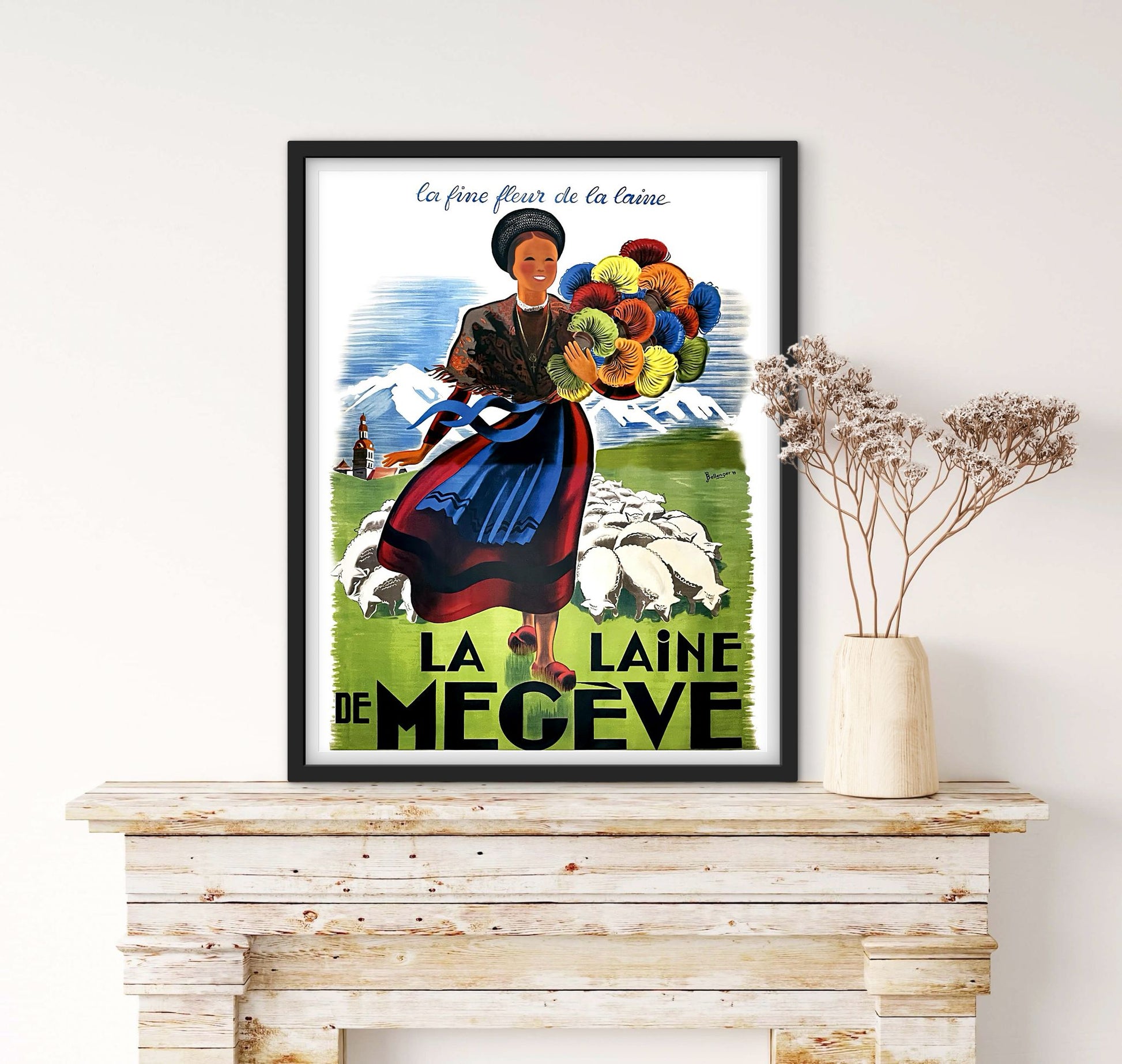 Affiche La laine Megève station Ski Alpes affichevintagefrance