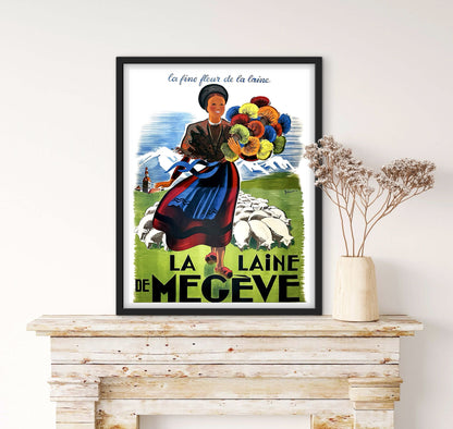 Affiche La laine Megève station Ski Alpes affichevintagefrance