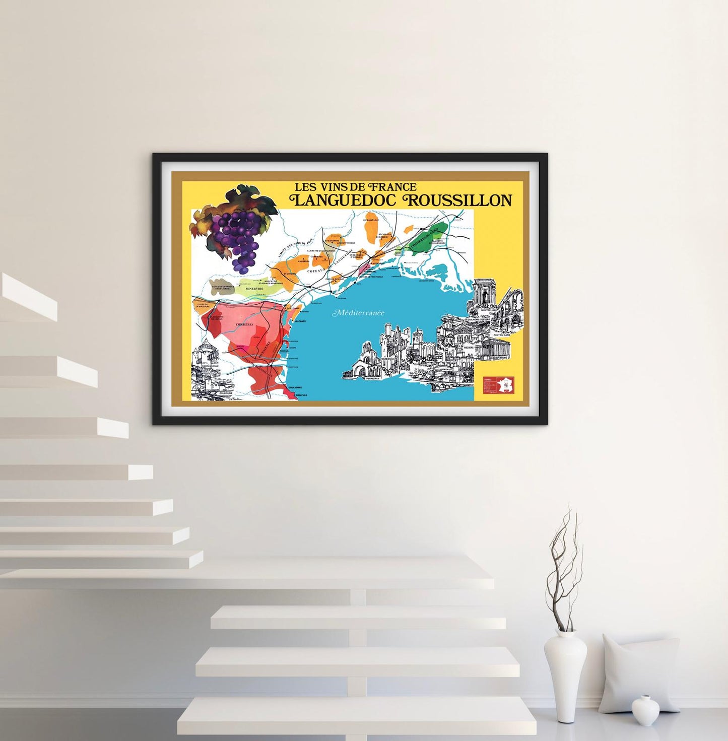 Affiche Vins de France Languedoc Roussillon carte