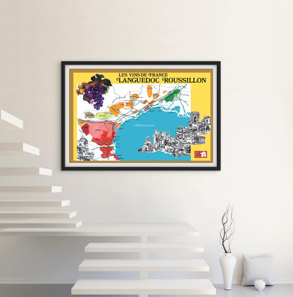 Affiche Vins de France Languedoc Roussillon carte