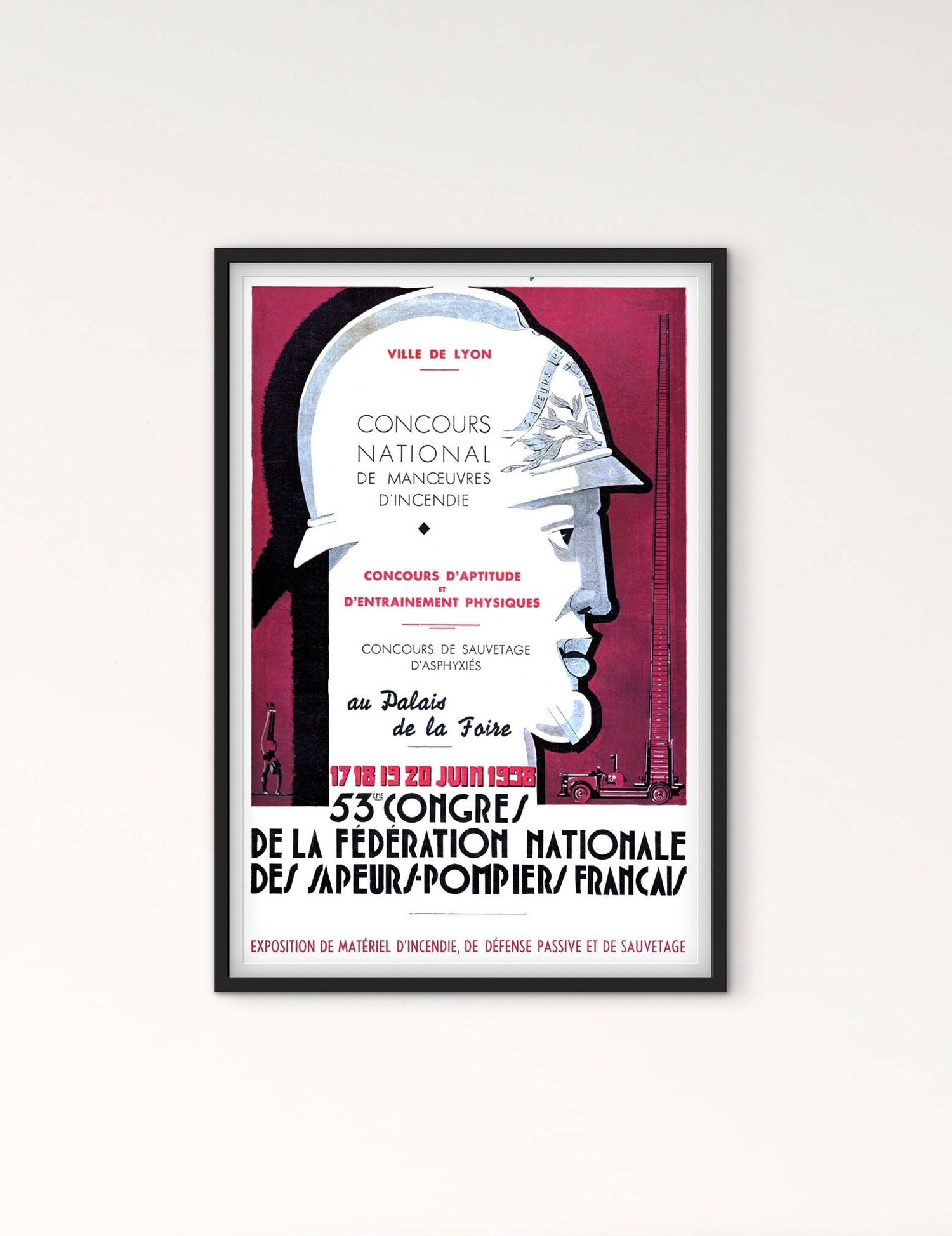 Affiche 53e congrès fédération nationale des sapeurs pompiers Français 1938 affichevintagefrance