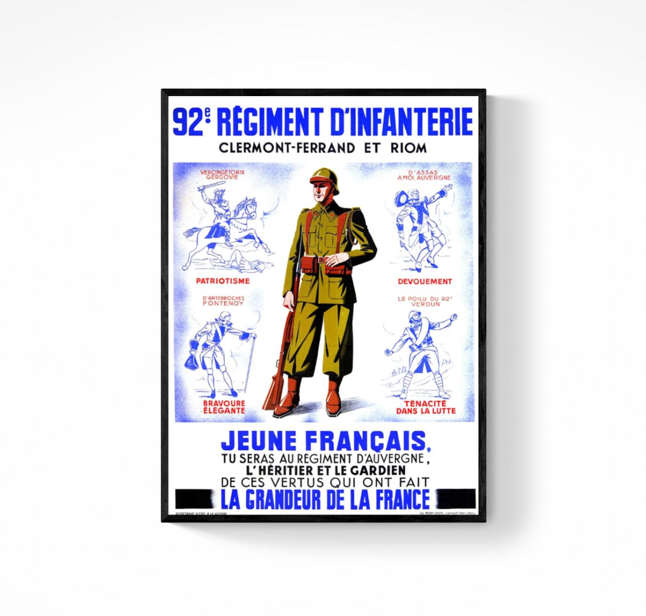 Affiche 92e régiment d'infanterie Clermont-Ferrand