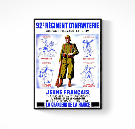 Affiche 92e régiment d'infanterie Clermont-Ferrand