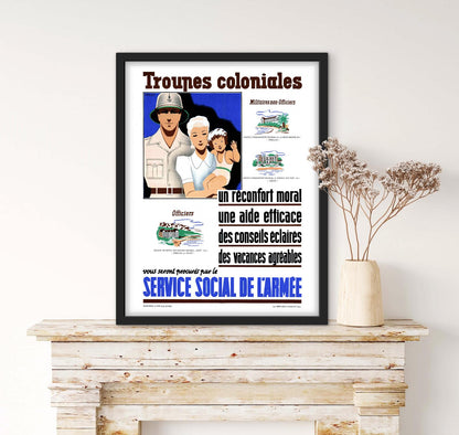 Affiche troupes Coloniales service social de l'armée