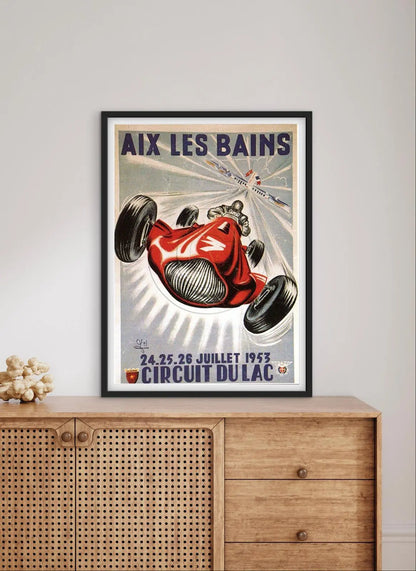 Affiche Aix les Bains circuit du lac 1953 Grand Prix GP automobile affichevintagefrance