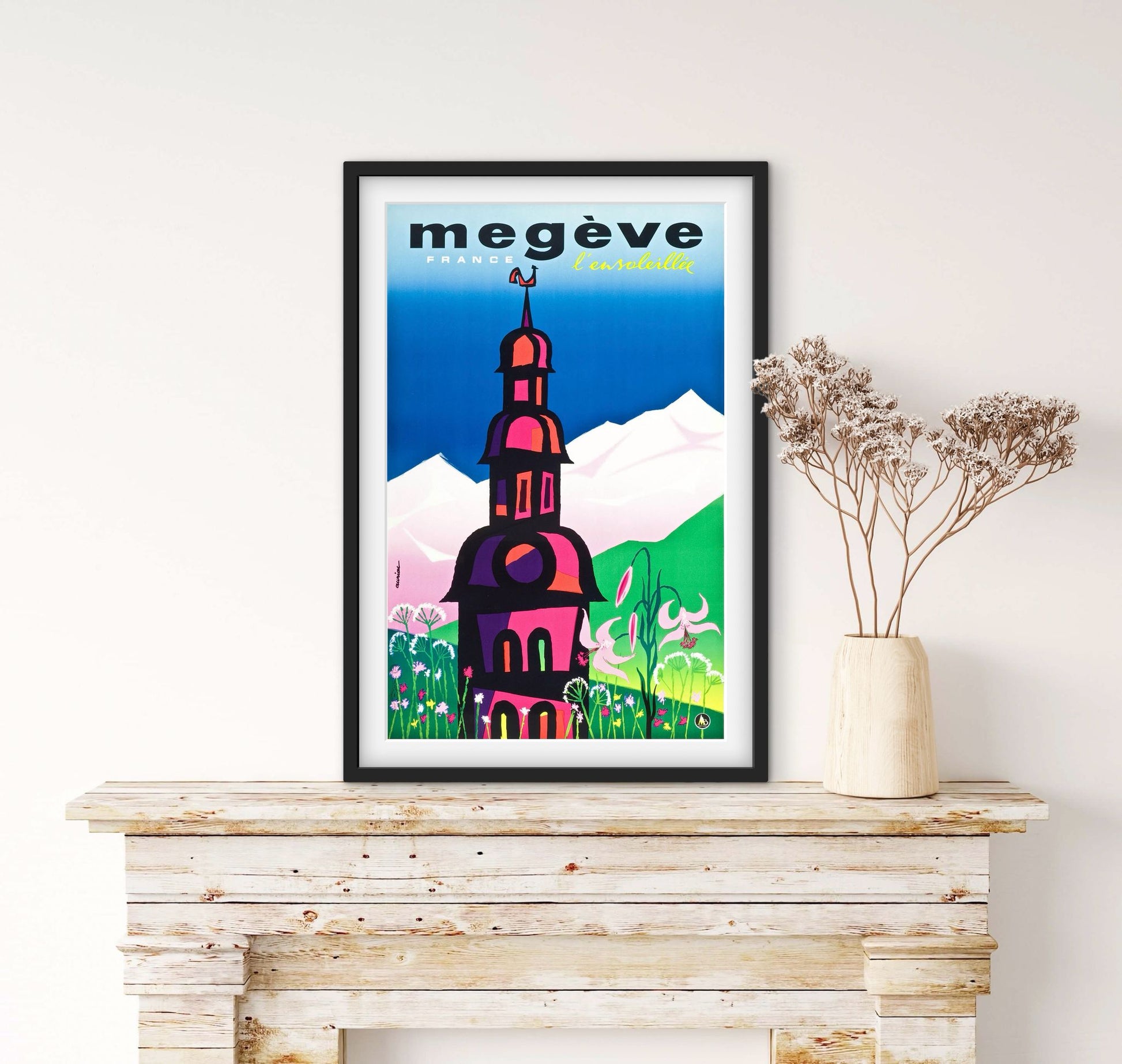 Affiche Megève station Ski Alpes Mont Blanc affichevintagefrance