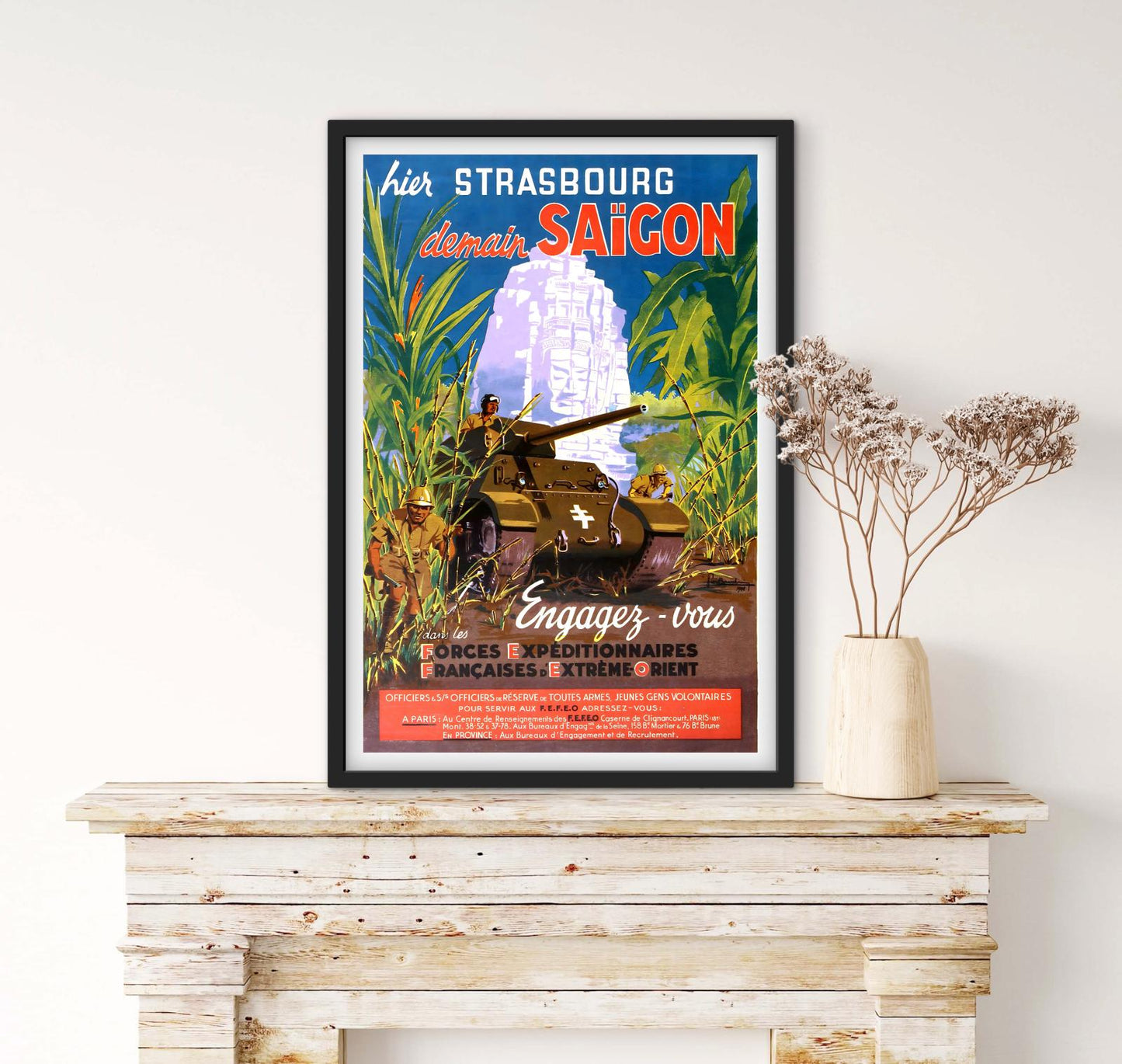Affiche Indochine Saigon engagez vous dans l'armée militaire Strasbourg tank blindé affichevintagefrance