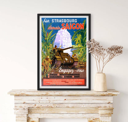 Affiche Indochine Saigon engagez vous dans l'armée militaire Strasbourg tank blindé affichevintagefrance