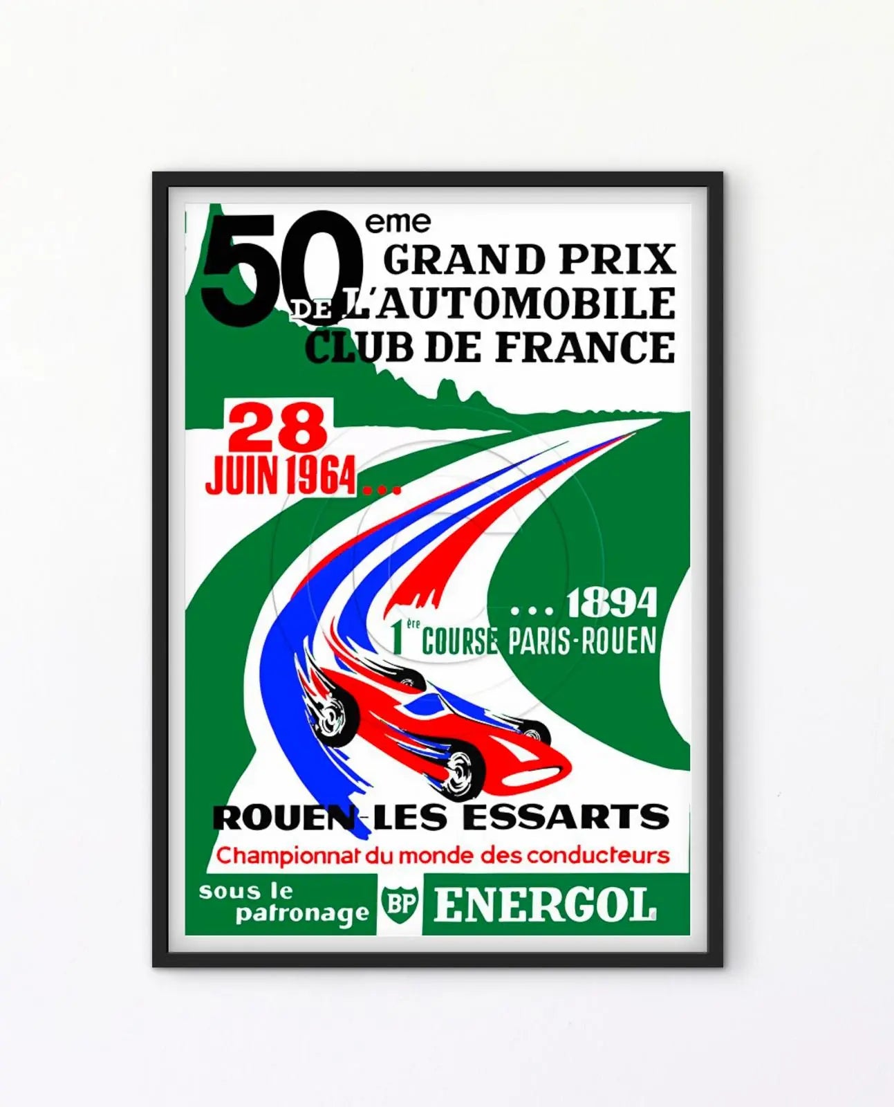 Affiche Rouen Grand Prix GP automobile club de France 1964 les essarts BP energol affichevintagefrance