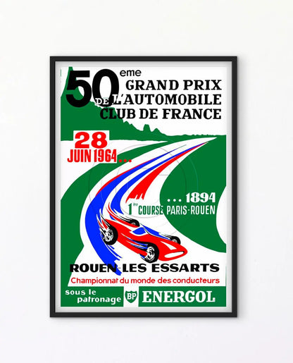 Affiche Rouen Grand Prix GP automobile club de France 1964 les essarts BP energol affichevintagefrance