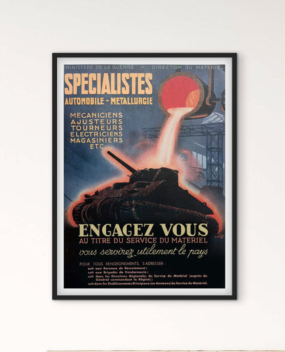 Affiche recrutement spécialistes mécanicien métallurgie automobile engagez vous dans l'armée