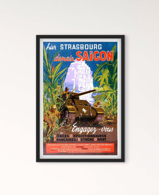 Affiche Indochine Saigon engagez vous dans l'armée militaire Strasbourg tank blindé affichevintagefrance