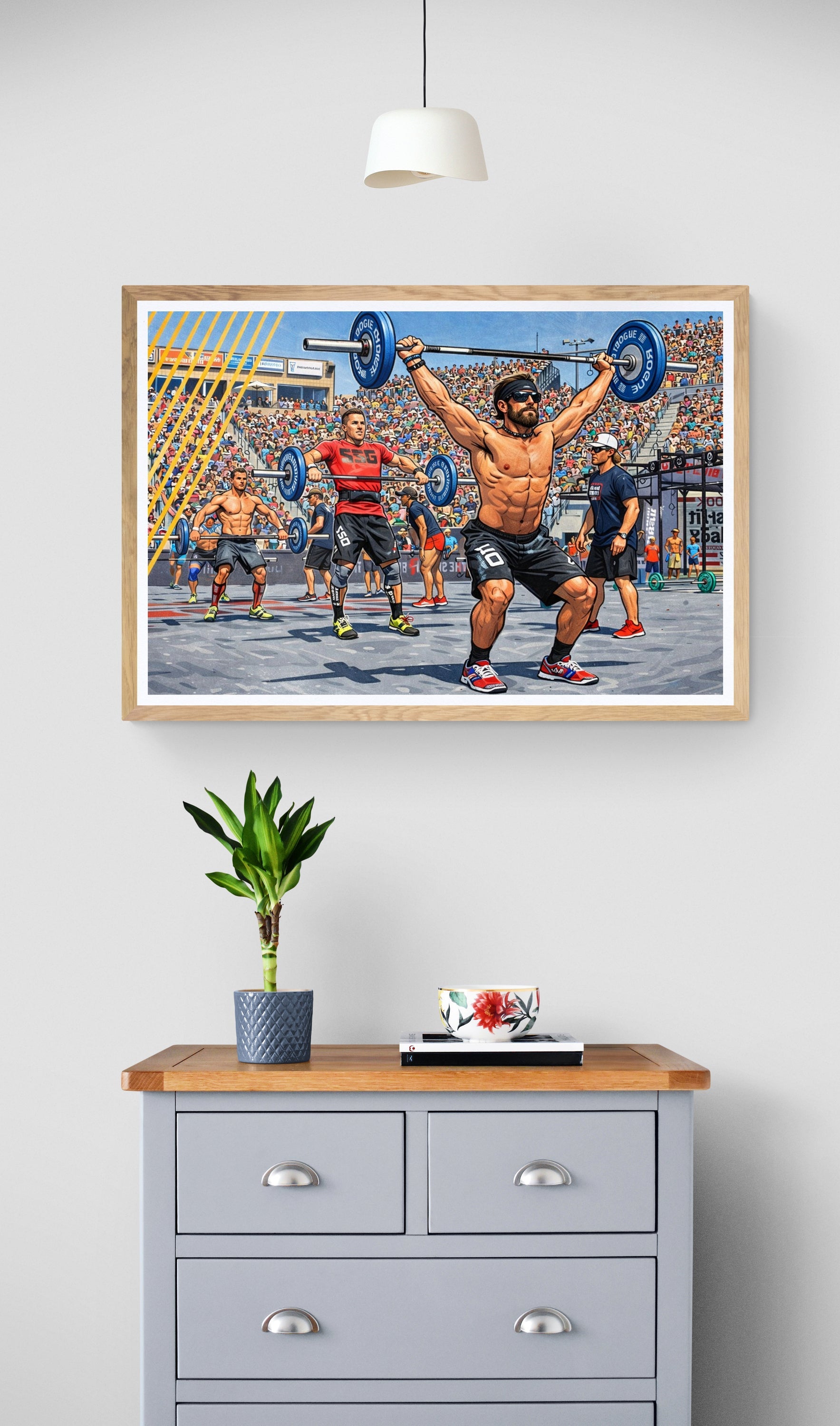 Affiche crossfit games athlète sous les projecteurs Thruster affichevintagefrance
