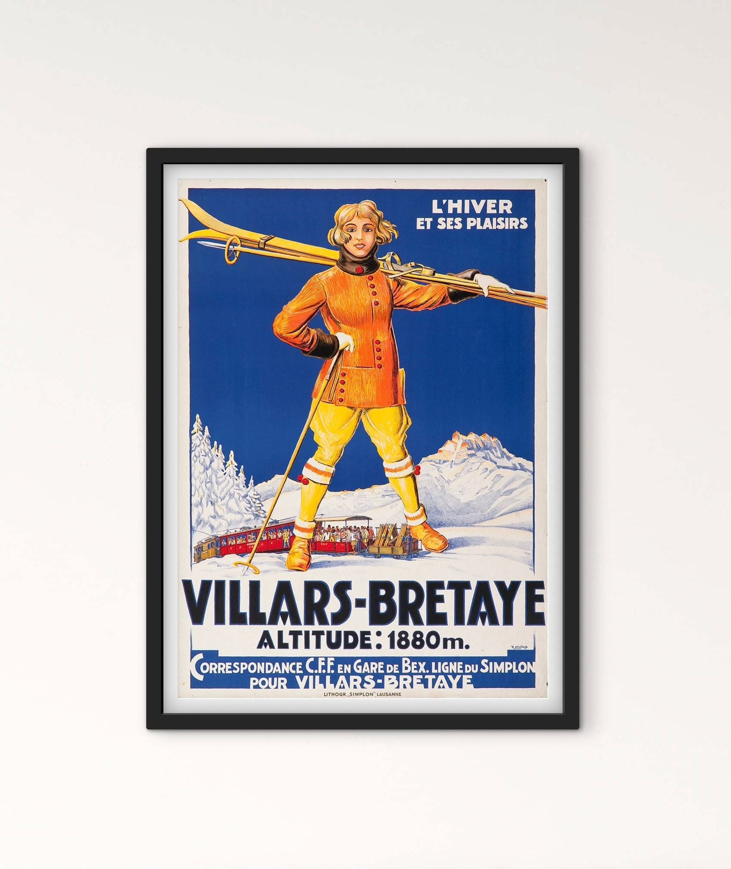Affiche Ski Suisse Villars Bretaye Ollon affichevintagefrance