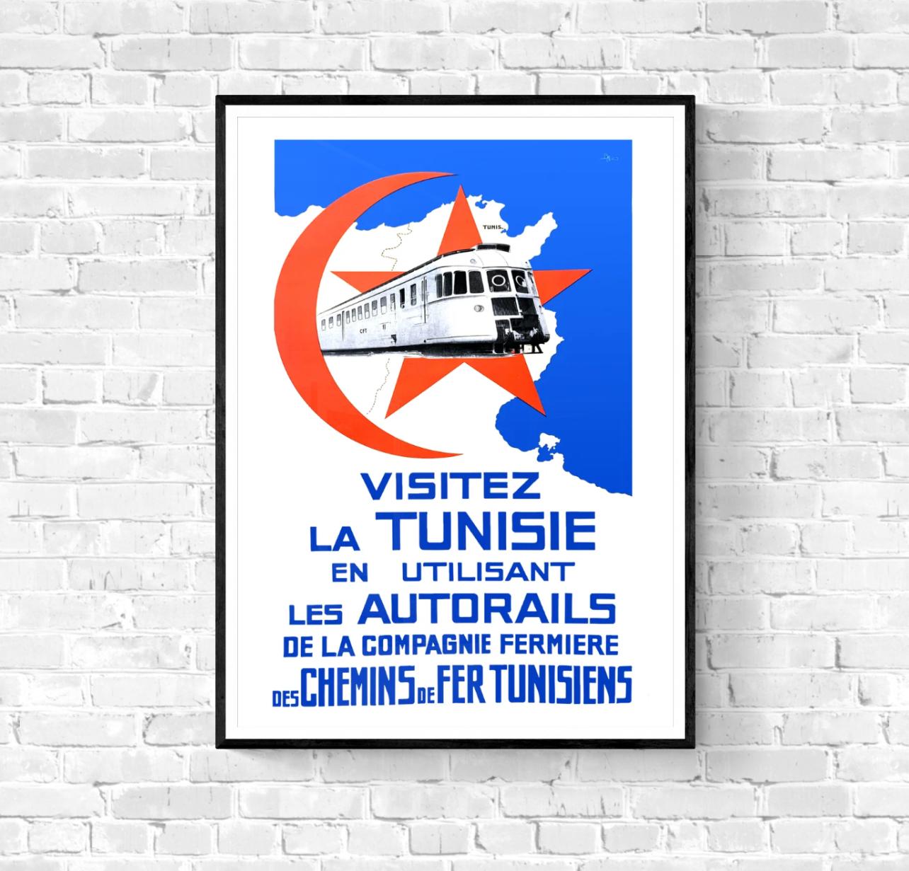 Affiche Tunisie chemin de fer Train