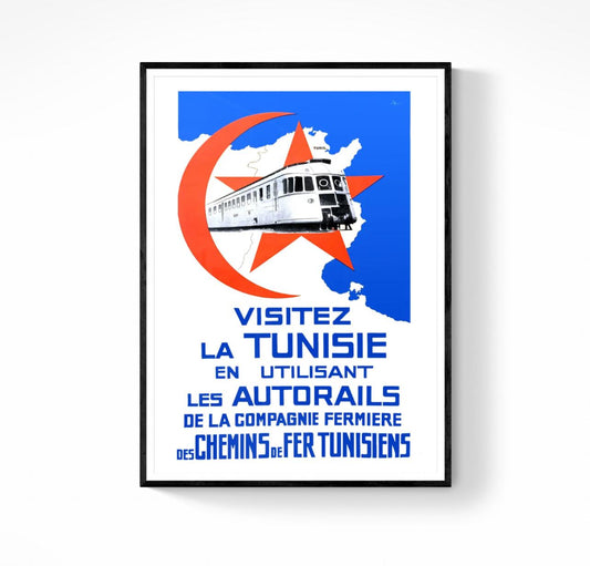 Affiche Tunisie chemin de fer Train