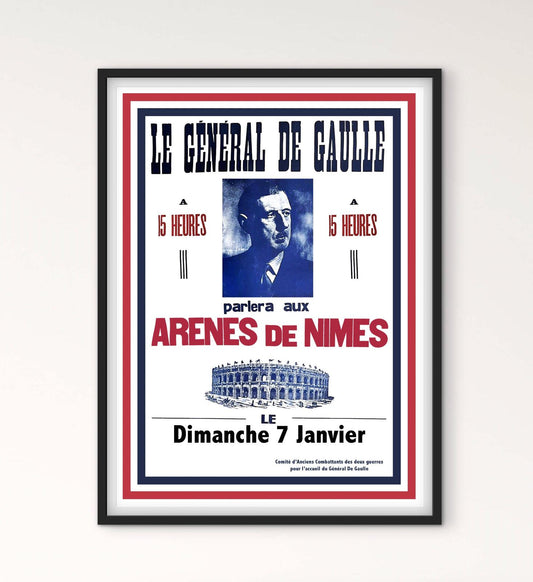 Affiche Général Charles de Gaulle arènes de Nîmes affichevintagefrance