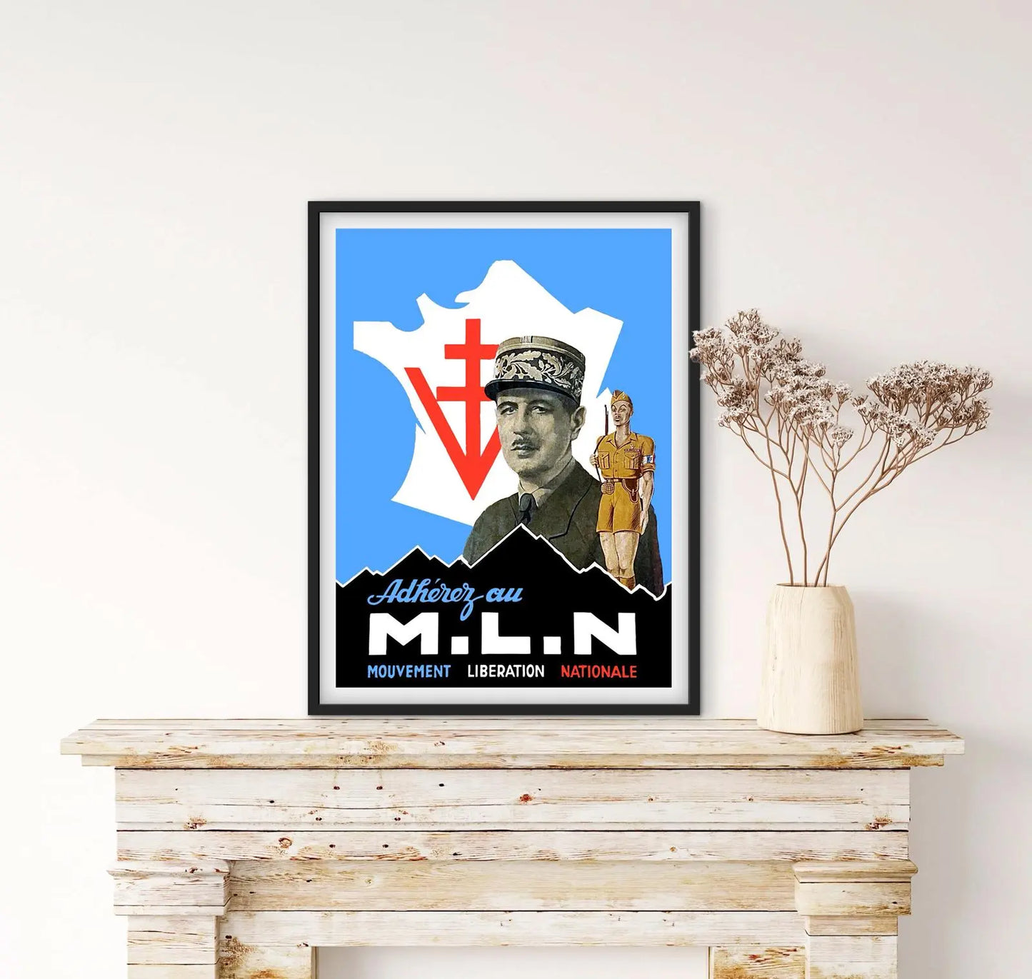 Affiche Général Charles de Gaulle MLN Mouvement Libération Nationale affichevintagefrance