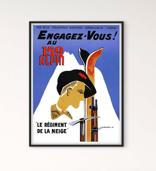 Affiche régiment de la neige 159e alpin recrutement