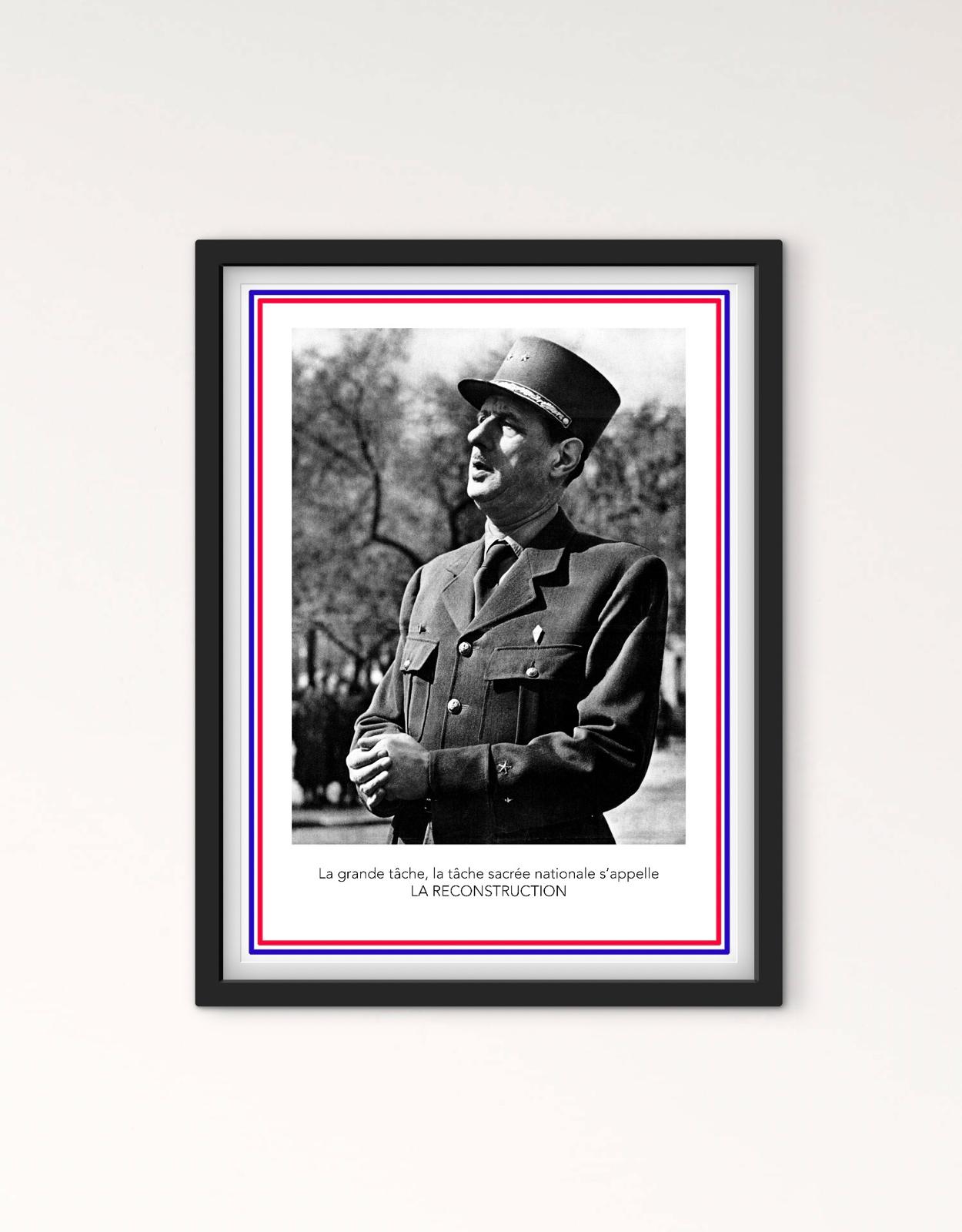 Affiche Général Charles de Gaulle reconstruction affichevintagefrance