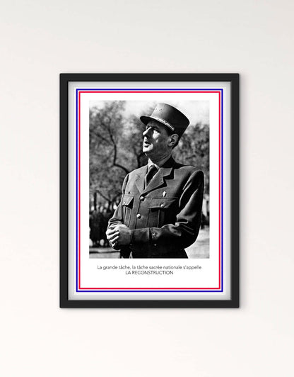 Affiche Général Charles de Gaulle reconstruction affichevintagefrance