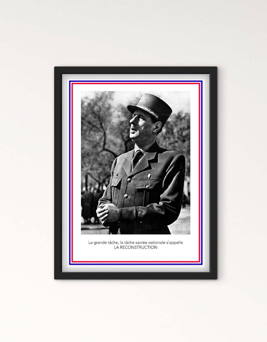 Affiche Général Charles de Gaulle reconstruction affichevintagefrance