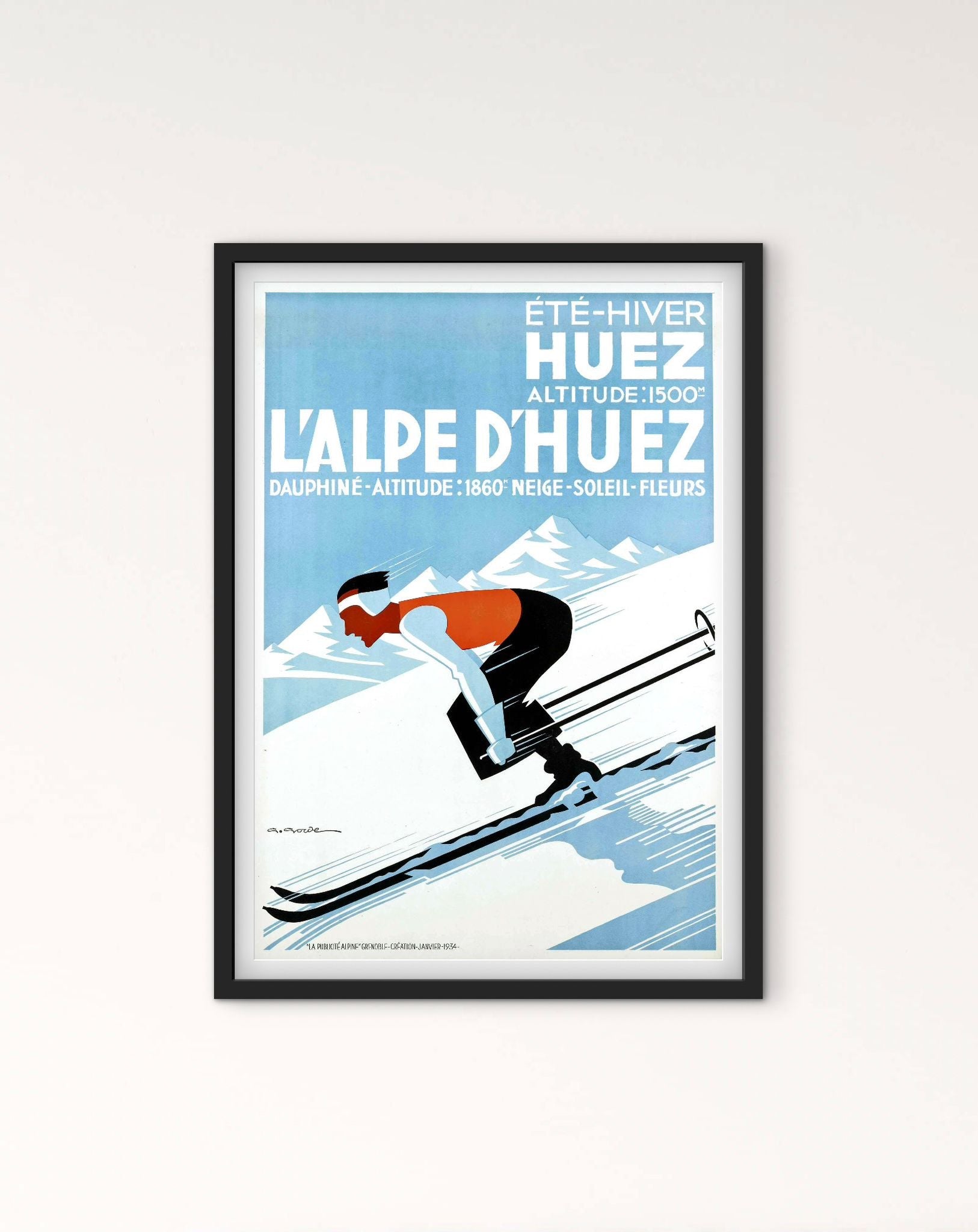 Affiche station Ski Alpe d'Huez Dauphiné affichevintagefrance