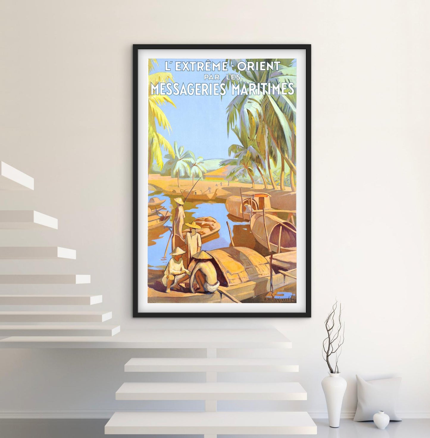 Affiche extrême Orient par les messageries maritimes CGT