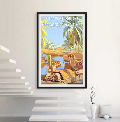 Affiche extrême Orient par les messageries maritimes CGT