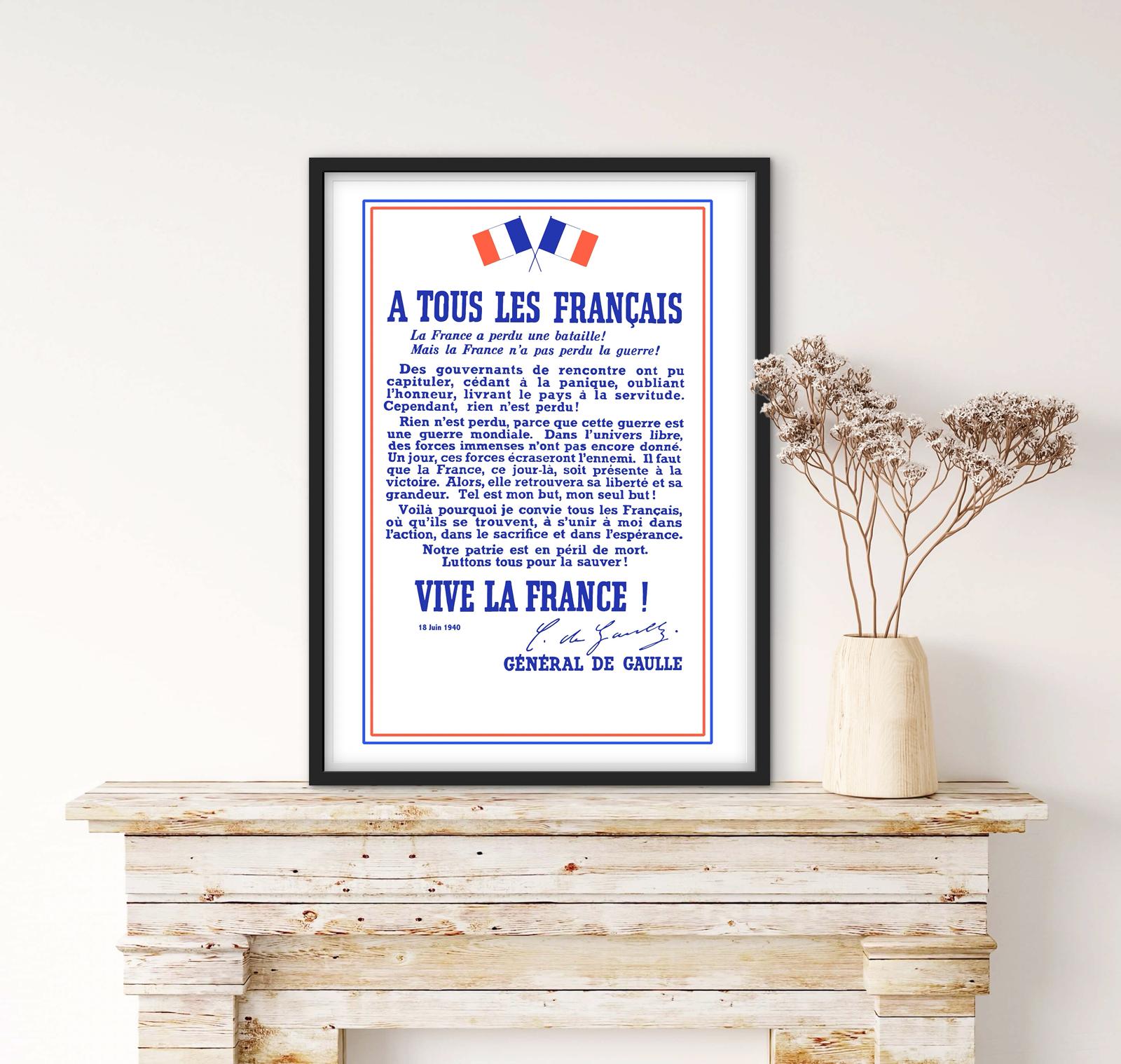 Affiche Général Charles de Gaulle appel du 18 juin 1940 affichevintagefrance