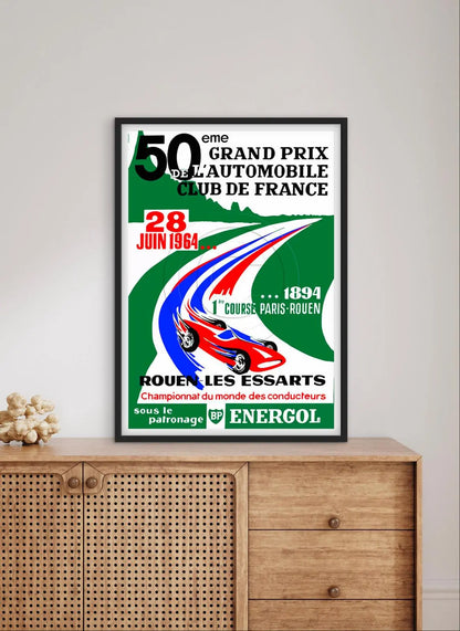 Affiche Rouen Grand Prix GP automobile club de France 1964 les essarts BP energol affichevintagefrance