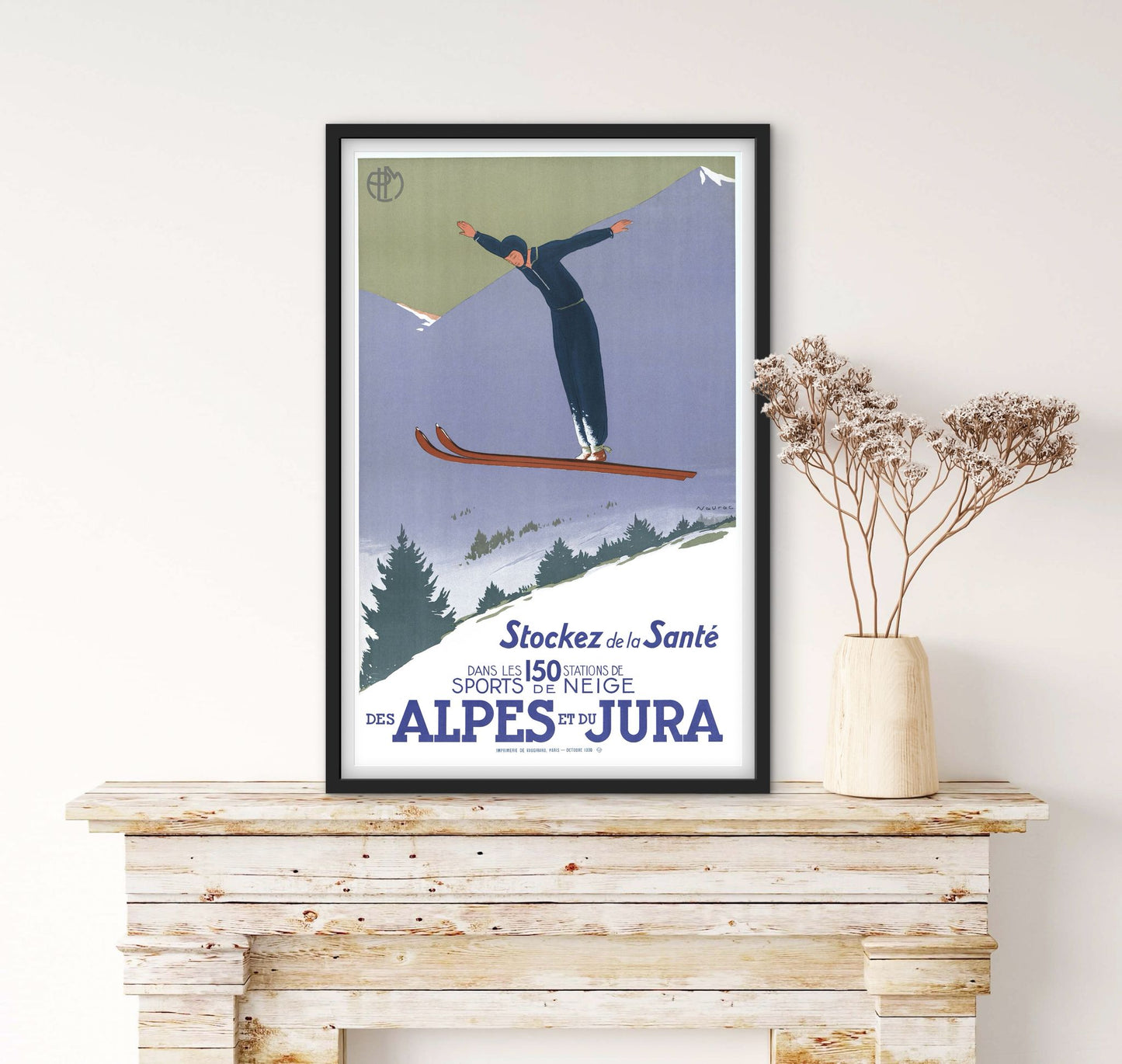 Affiche stockez de la santé dans les 150 stations de ski Alpes et Jura affichevintagefrance