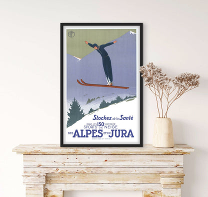 Affiche stockez de la santé dans les 150 stations de ski Alpes et Jura affichevintagefrance