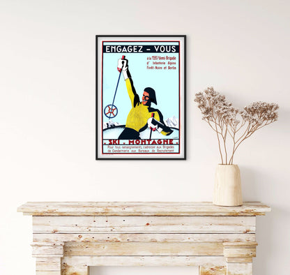 Affiche ski montagne engagez vous brigade d'infanterie alpine