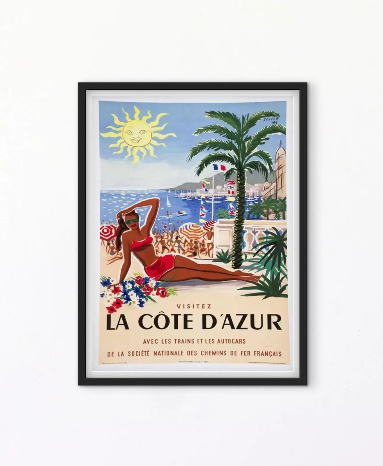 Affiche vintage Côte d’Azur SNCF plage baigneuse soleil affichevintagefrance