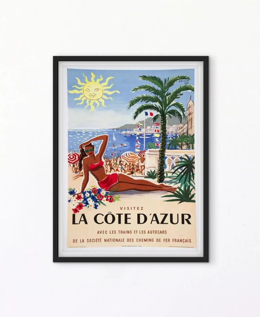 Affiche vintage Côte d’Azur SNCF plage baigneuse soleil affichevintagefrance